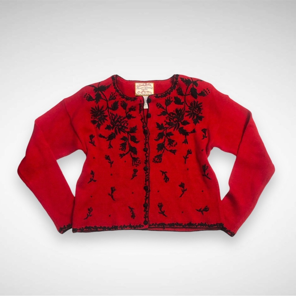 Vtg Heirloom Collectibles Embroidered Beaded Holiday Christmas Cardigan Sweater